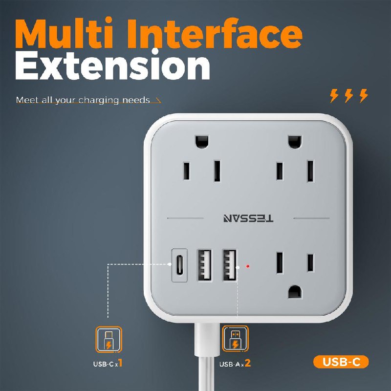 USB-C and USB-A ports on the TESSAN extension